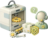 Industriel 3D printer med kundeservice og kvalitetssikring som symbol på professionel 3D print support