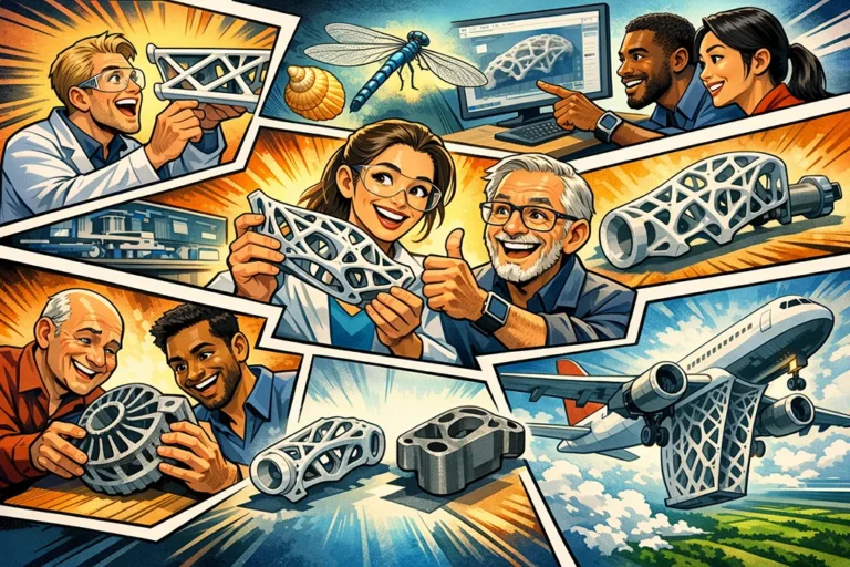 Bio-inspireret 3D print med gitterstrukturer og letvægtskomponenter udviklet af ingeniører i en industriel kontekst