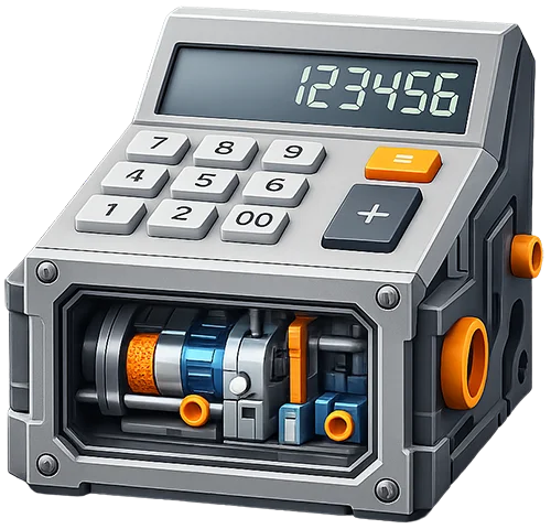 Industriel 3D-illustration af lommeregner med gennemsigtigt maskinindhold, der symboliserer gennemsigtige priser og omkostningseffektiv 3D print produktion