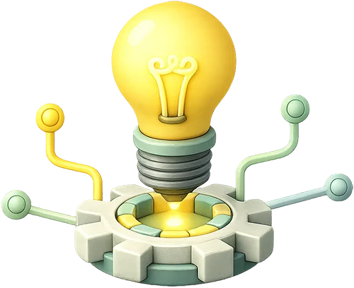 Lyspære over tandhjul som symbol på innovation og teknisk udvikling med 3D print